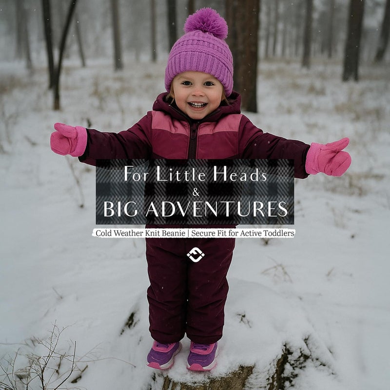 Funky Junque Toddler Pom Beanie – Kids Winter Hat for Ages 1–4, Baby Boy & Girl Knit Beanies, Warm Cozy Knit Snow Hats - Image 3